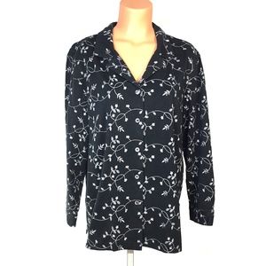 Eccotoo Floral Black/Silver Embroidered Top
